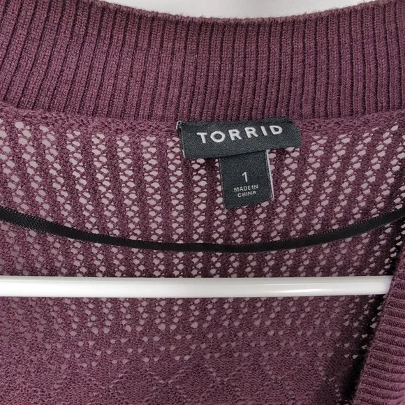 Torrid Cardigan Sweater Women's Size: 1 Burgundy Pointelle Open Front Pocket 1x - Picture 3 of 6